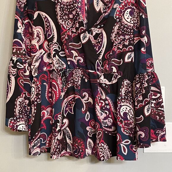 Lane Bryant Top Multicolor Paisley Print Long Bell Sleeve Wrap Blouse sz 14‎ EUC - Picture 3 of 15